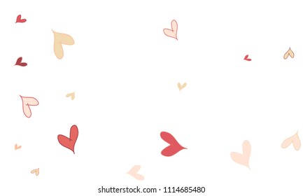 Many Stylish, Modern and Good Looking Pink and Red Hearts on White Background