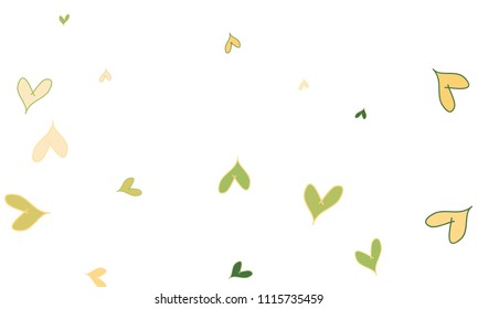 Many Stylish, Modern and Good Looking Green and Yellow Hearts on White Background