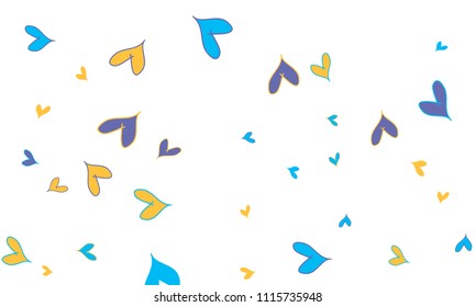 Many Stylish, Modern and Good Looking Blue and Yellow Hearts on White Background