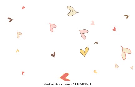 Many Stylish, Modern and Good Looking Pink, Grey, Yellow and Red Hearts on White Background