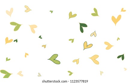 Many Stylish, Modern and Good Looking Green and Yellow Hearts on White Background