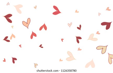 Many Stylish, Modern and Good Looking Pink and Red Hearts on White Background