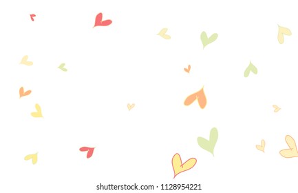 Many Stylish, Modern and Good Looking Pink, Yellow and Green Hearts on White Background