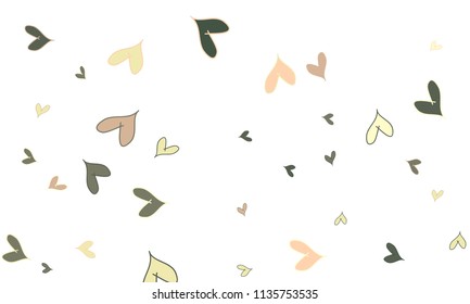 Many Stylish, Modern and Good Looking Brown, Pink and Yellow Hearts on White Background