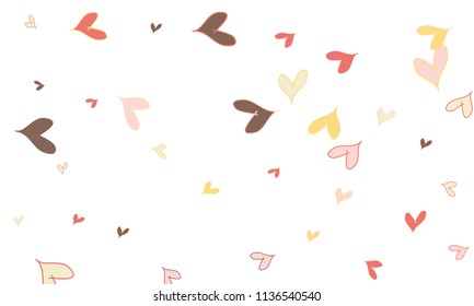 Many Stylish, Modern and Good Looking Pink, Grey, Yellow and Red Hearts on White Background
