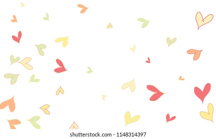 Many Stylish, Modern and Good Looking Pink, Yellow and Green Hearts on White Background