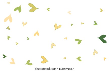 Many Stylish, Modern and Good Looking Green and Yellow Hearts on White Background