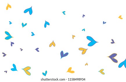 Many Stylish, Modern and Good Looking Blue and Yellow Hearts on White Background