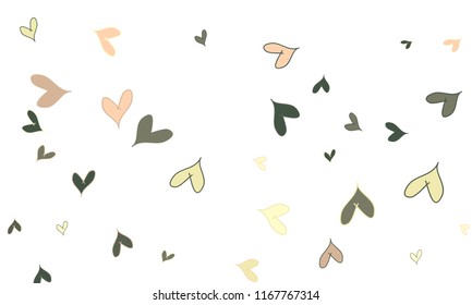 Many Stylish, Modern and Good Looking Brown, Pink and Yellow Hearts on White Background