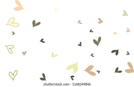 Many Stylish, Modern and Good Looking Brown, Pink and Yellow Hearts on White Background