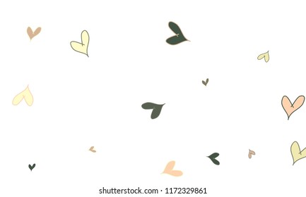 Many Stylish, Modern and Good Looking Brown, Pink and Yellow Hearts on White Background
