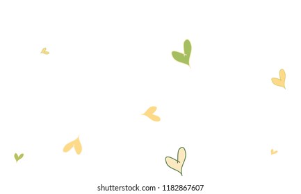 Many Stylish, Modern and Good Looking Green and Yellow Hearts on White Background