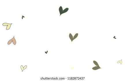 Many Stylish, Modern and Good Looking Brown, Pink and Yellow Hearts on White Background