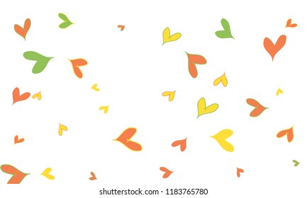 Many Stylish, Modern and Good Looking Red, Yellow and Green Hearts on White Background