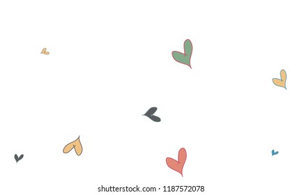 Many Stylish, Modern and Good Looking Yellow, Red and Blue Hearts on White Background