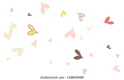 Many Stylish, Modern and Good Looking Pink, Grey, Yellow and Red Hearts on White Background