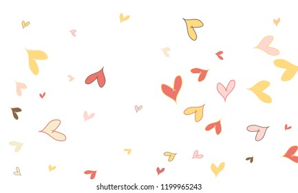Many Stylish, Modern and Good Looking Pink, Grey, Yellow and Red Hearts on White Background