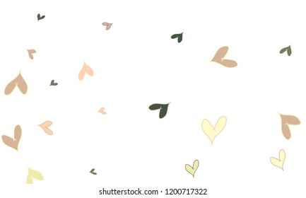 Many Stylish, Modern and Good Looking Brown, Pink and Yellow Hearts on White Background