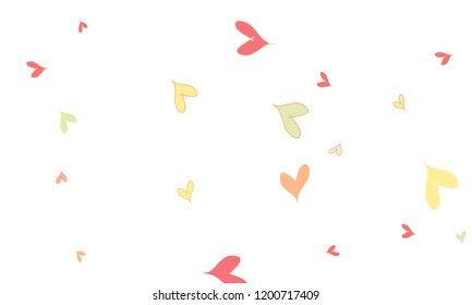 Many Stylish, Modern and Good Looking Pink, Yellow and Green Hearts on White Background