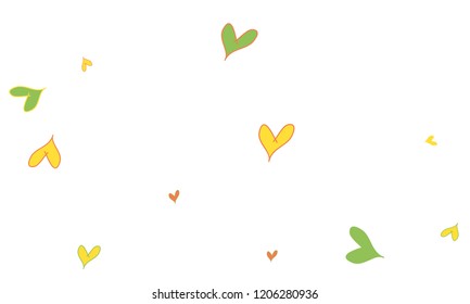 Many Stylish, Modern and Good Looking Red, Yellow and Green Hearts on White Background
