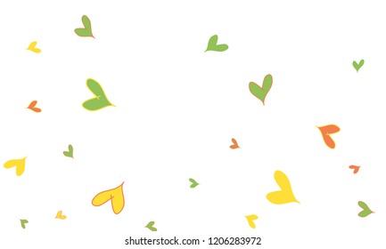 Many Stylish, Modern and Good Looking Red, Yellow and Green Hearts on White Background