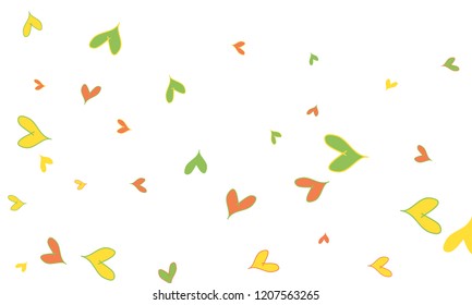 Many Stylish, Modern and Good Looking Red, Yellow and Green Hearts on White Background