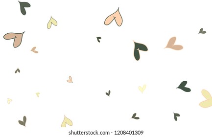 Many Stylish, Modern and Good Looking Brown, Pink and Yellow Hearts on White Background