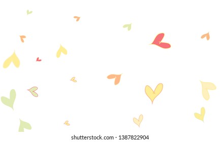 Many Stylish, Modern and Good Looking Pink, Yellow and Green Hearts on White Background