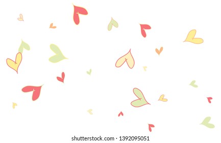 Many Stylish, Modern and Good Looking Pink, Yellow and Green Hearts on White Background