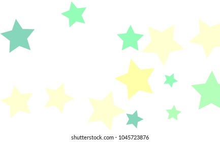 Many Stylish, Modern and Nice Looking Light Yellow, Blue and Green Stars of Different size on White Background