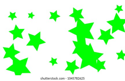 Many Stylish, Modern and Nice Looking Green Stars of Different size on White Background