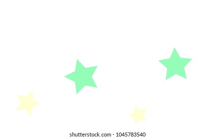 Many Stylish, Modern and Nice Looking Light Yellow, Blue and Green Stars of Different size on White Background