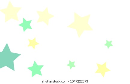 Many Stylish, Modern and Nice Looking Light Yellow, Blue and Green Stars of Different size on White Background