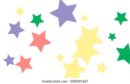 Many Stylish, Modern and Nice Looking Green, Violet, Pink and Orang Stars of Different size on White Background