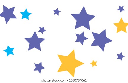 Many Stylish, Modern and Nice Looking Yellow and Blue Stars of Different size on White Background