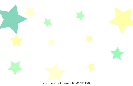 Many Stylish, Modern and Nice Looking Light Yellow, Blue and Green Stars of Different size on White Background