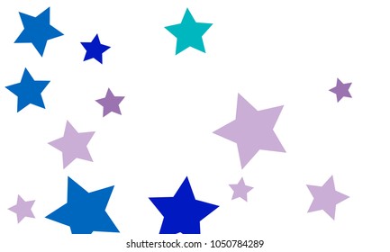 Many Stylish, Modern and Nice Looking Violet and Blue Stars of Different size on White Background