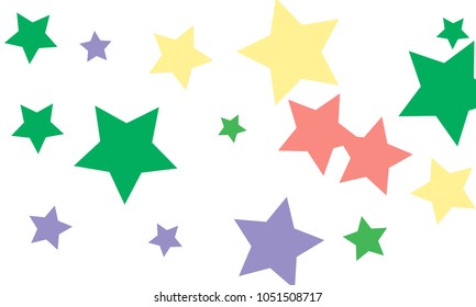 Many Stylish, Modern and Nice Looking Green, Violet, Pink and Orang Stars of Different size on White Background