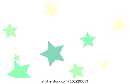 Many Stylish, Modern and Nice Looking Light Yellow, Blue and Green Stars of Different size on White Background