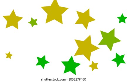 Many Stylish, Modern and Nice Looking Yellow and Green Stars of Different size on White Background