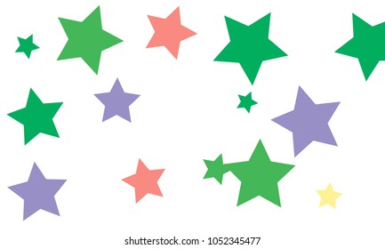 Many Stylish, Modern and Nice Looking Green, Violet, Pink and Orang Stars of Different size on White Background