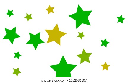 Many Stylish, Modern and Nice Looking Yellow and Green Stars of Different size on White Background