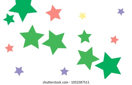 Many Stylish, Modern and Nice Looking Green, Violet, Pink and Orang Stars of Different size on White Background