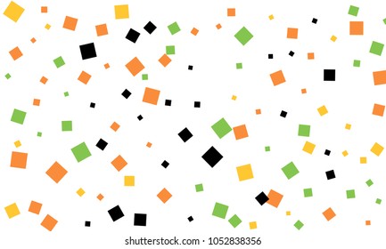 Many Stylish, Modern and Nice Looking Black, Orange, Yellow and Green Confetti of Different Size on White Background