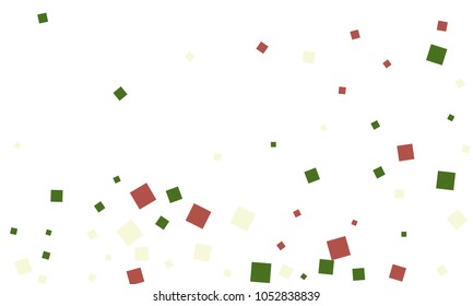 Many Stylish, Modern and Nice Looking Green and Red Confetti of Different Size on White Background