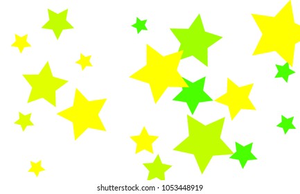 Many Stylish, Modern and Nice Looking Yellow and Green Stars of Different size on White Background