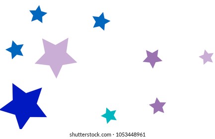 Many Stylish, Modern and Nice Looking Violet and Blue Stars of Different size on White Background
