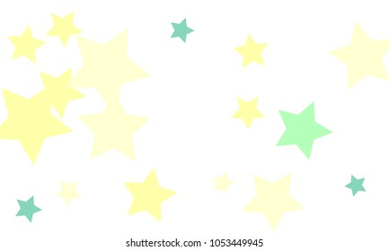 Many Stylish, Modern and Nice Looking Light Yellow, Blue and Green Stars of Different size on White Background