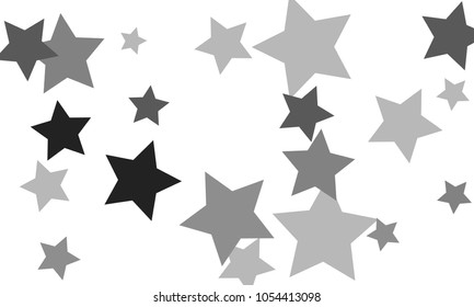 Many Stylish, Modern and Nice Looking Grey Stars of Different Size and Opacity on White Background