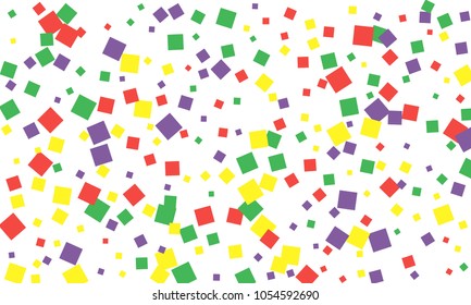 Many Stylish, Modern and Nice Looking Green, Red and Yellow Confetti of Different Size on White Background